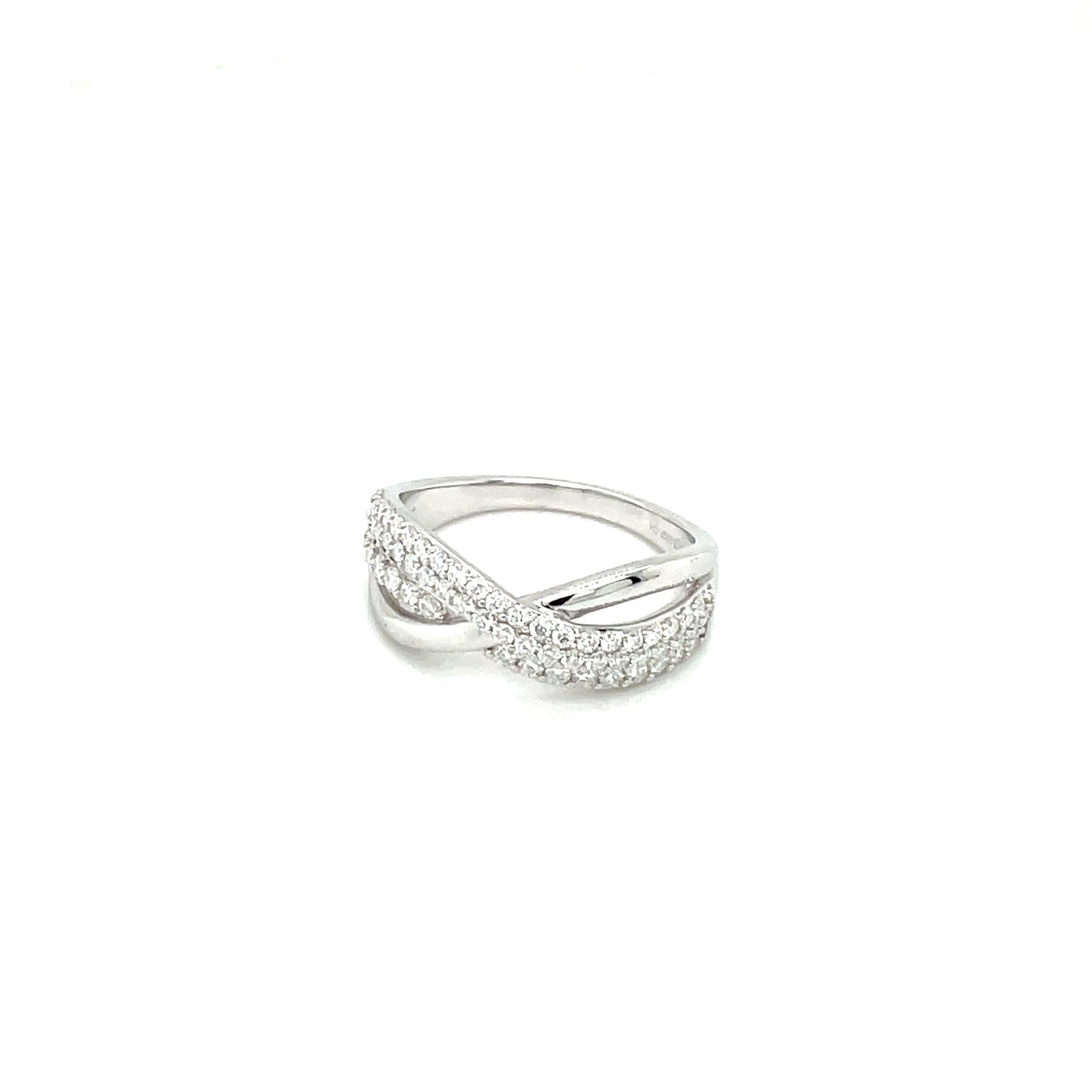 High Polish Criss-Cross Accented Ring | Platinum Plated Sterling Silver | Moissanite | Through Thick & Thin