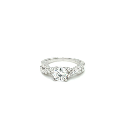 Round Accented Twisted Ring 1CT | Rhodium Plated Sterling Silver | Moissanite | Through Thick & Thin