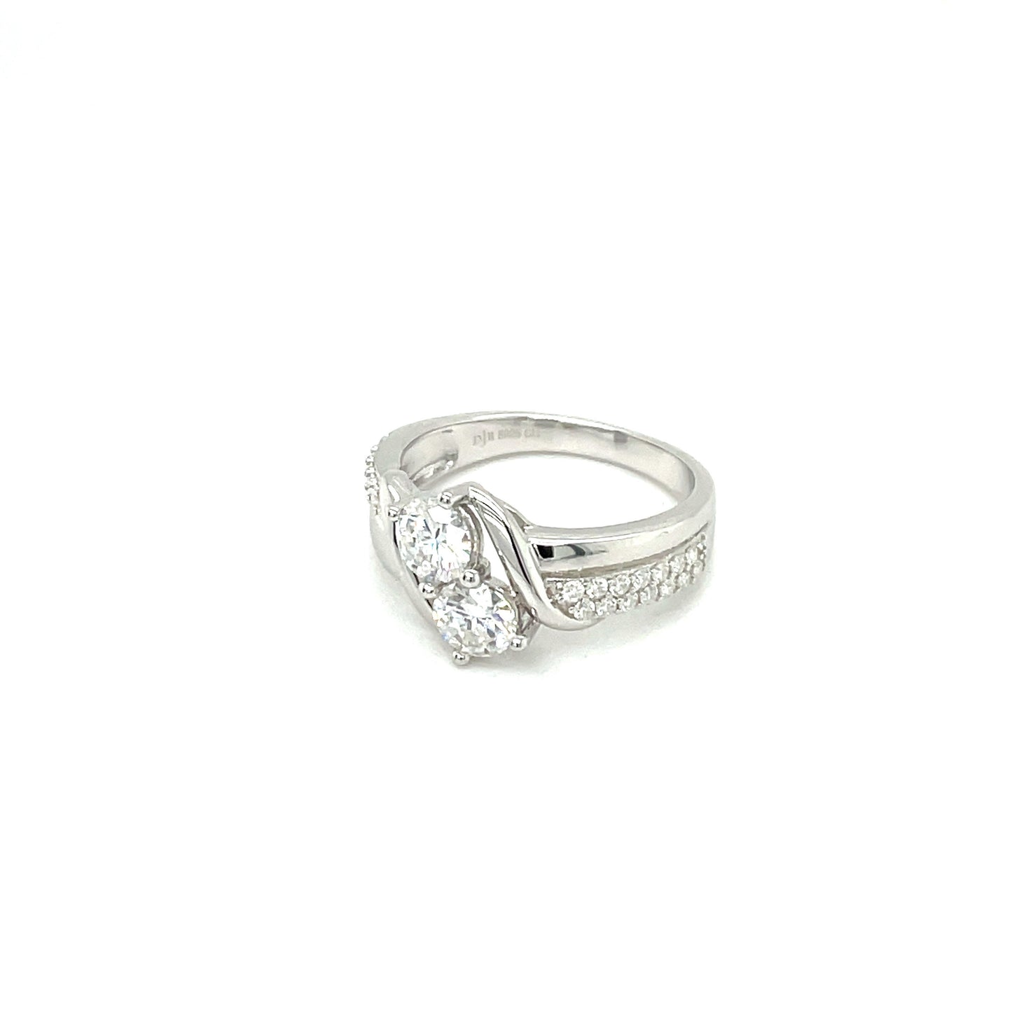 2 Stone Round High Polish Ring | Rhodium Plated Sterling Silver | Moissanite | Through Thick & Thin