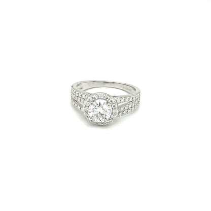 Halo Round Accented Ring | Platinum Plated Sterling Silver | Moissanite | Through Thick & Thin