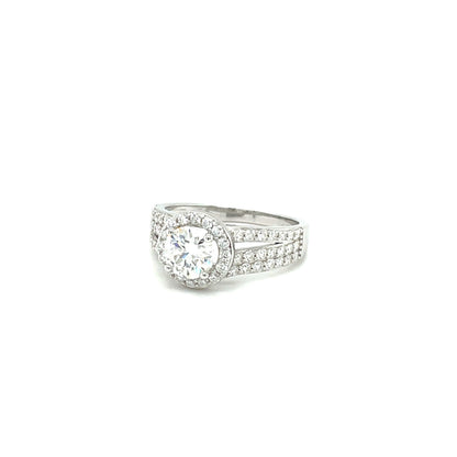 Halo Round Accented Ring | Platinum Plated Sterling Silver | Moissanite | Through Thick & Thin