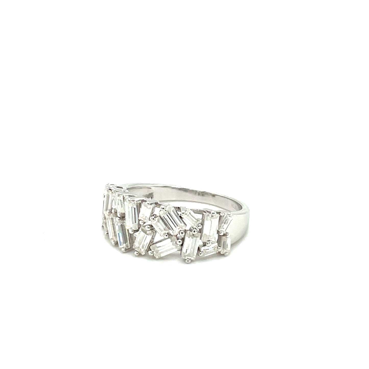 Rectangular Gemstone Baguettes Ring | Rhodium Plated Sterling Silver | Moissanite | Through Thick & Thin