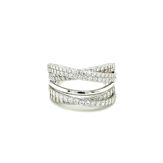 5 Band Criss-Cross Accented Ring | Rhodium Plated Sterling Silver | Moissanite | Through Thick & Thin