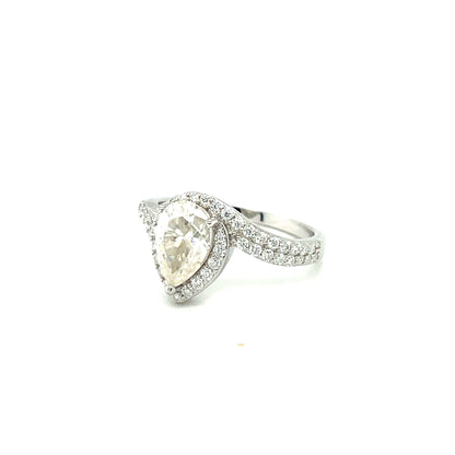 Pear Accented Ring 2CT | Rhodium Plated Sterling Silver | Moissanite | Through Thick & Thin