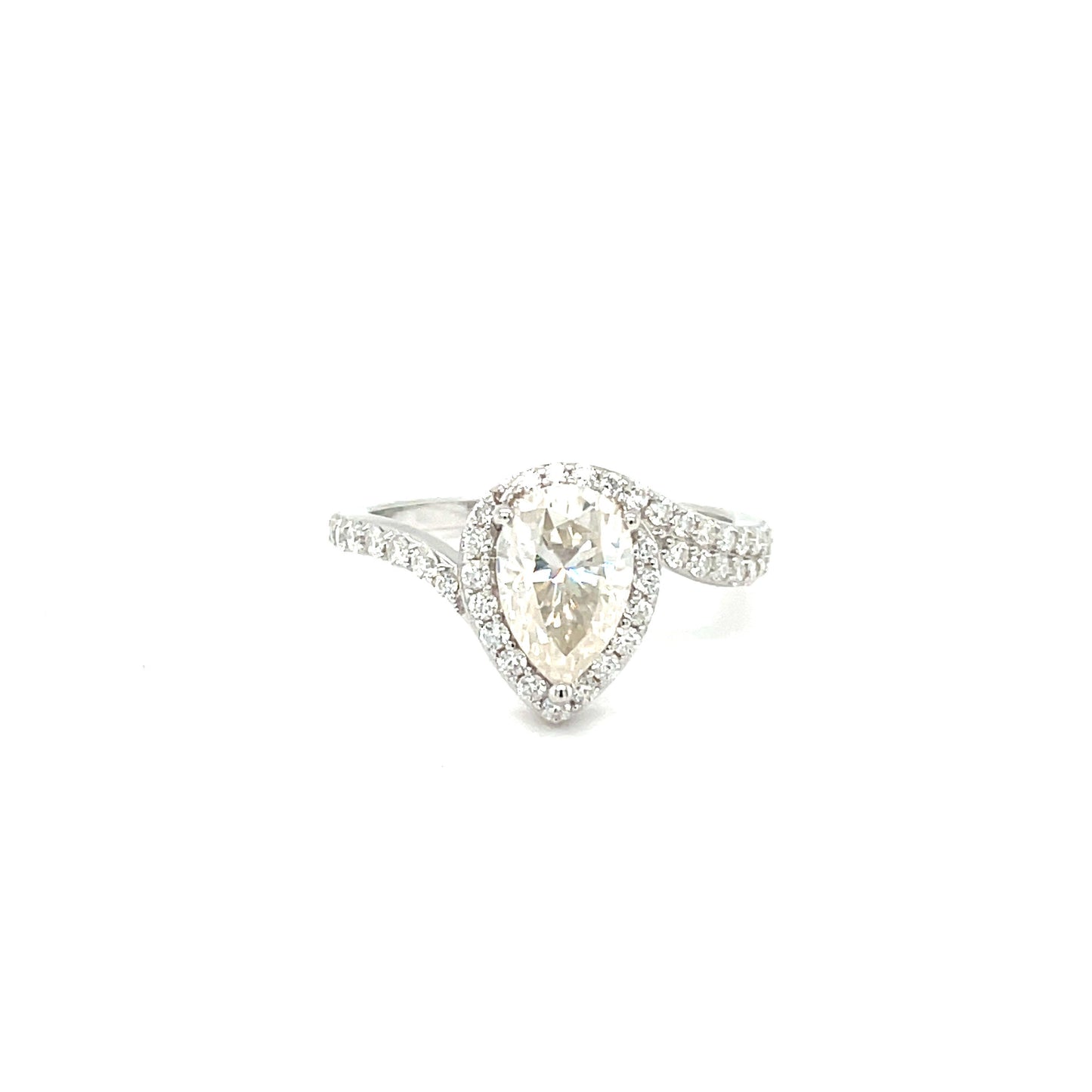 Pear Accented Ring 2CT | Rhodium Plated Sterling Silver | Moissanite | Through Thick & Thin