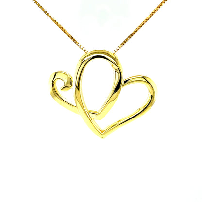 Two Hearts Pendant | 14KT Gold Plated Sterling Silver | Anniversary Heart