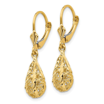 GE 14k Polished Diamond-Cut Filigree Dangle Leverback Earrings