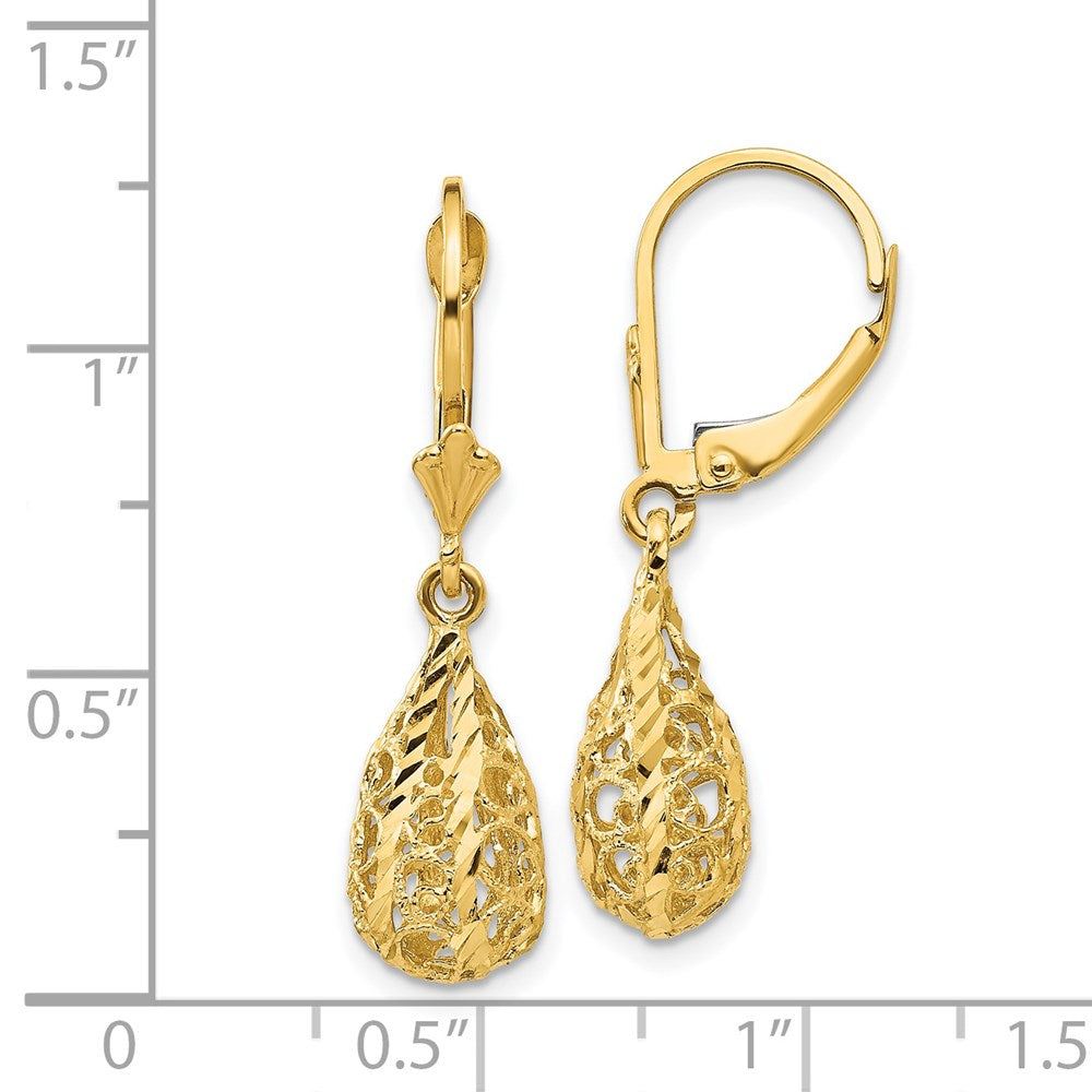 GE 14k Polished Diamond-Cut Filigree Dangle Leverback Earrings