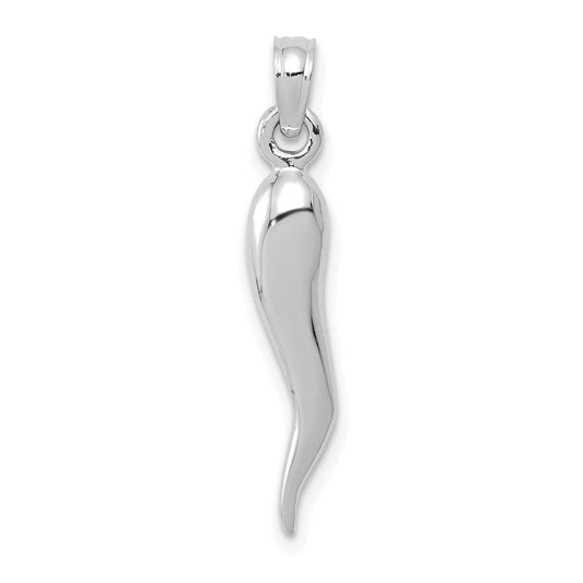 14k White Gold Medium 3D Italian Horn Pendant