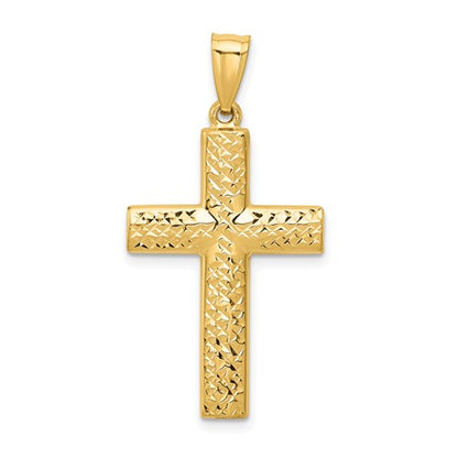14K Reversible Textured One Side Polished Back Cross Pendant