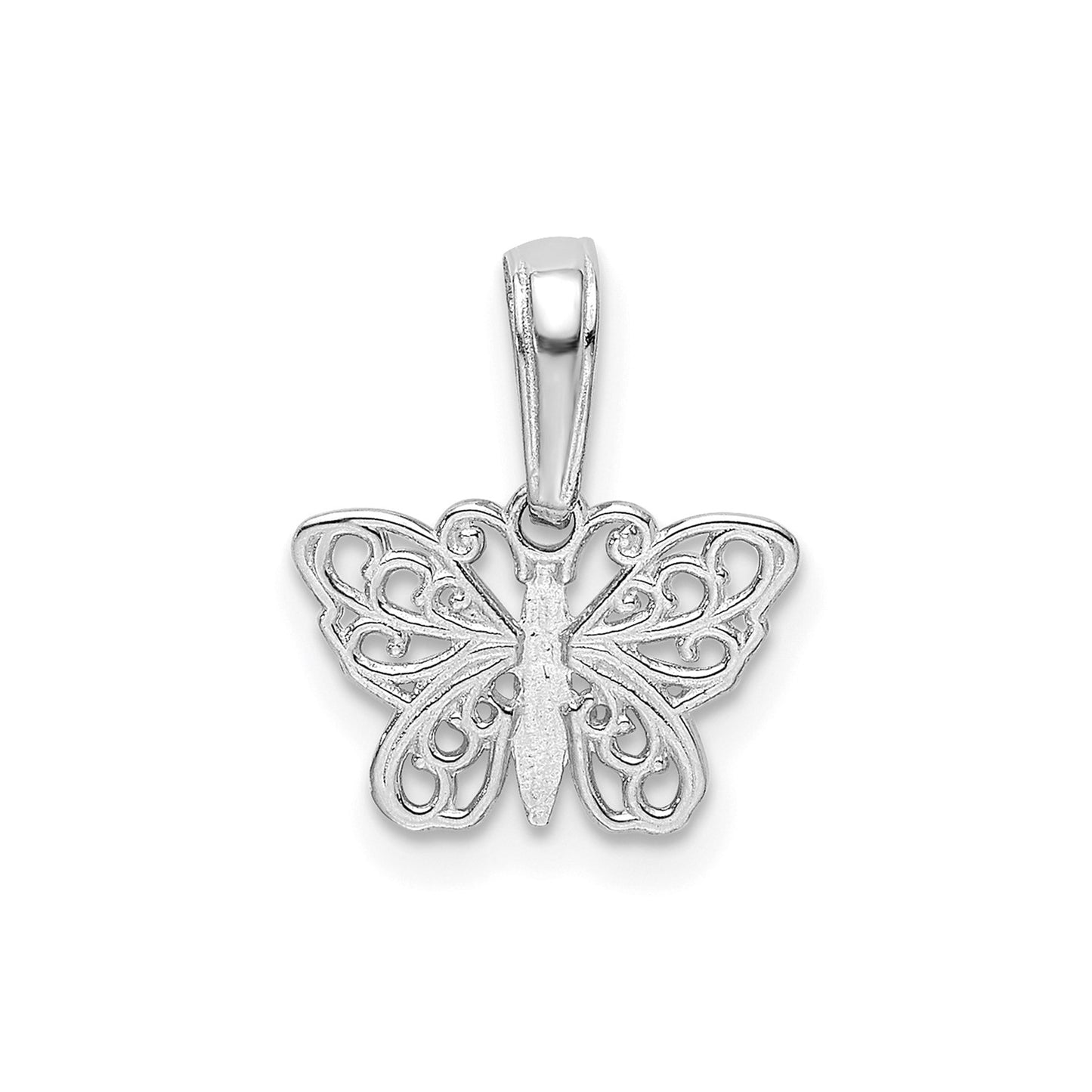 14k White Gold Polished Filigree Butterfly Charm