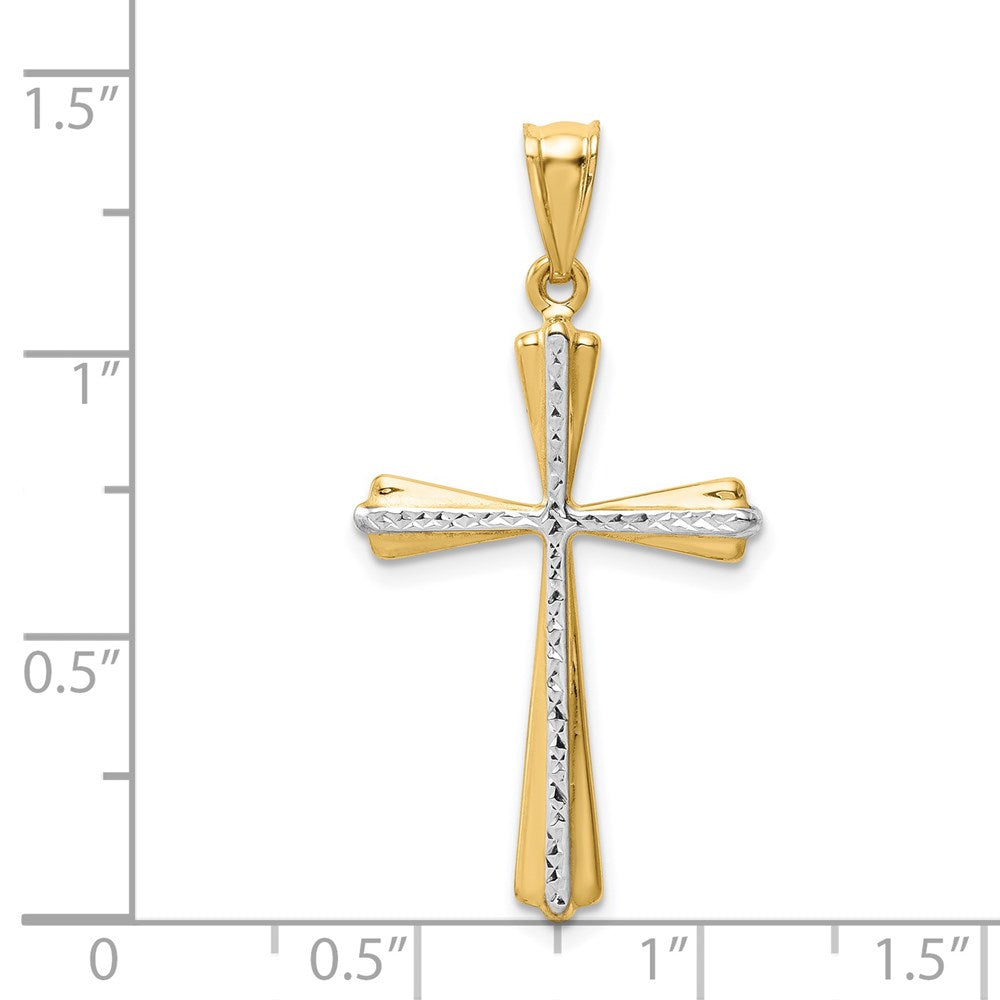 GP 14k and White Rhodium Diamond Cut Cross Pendant