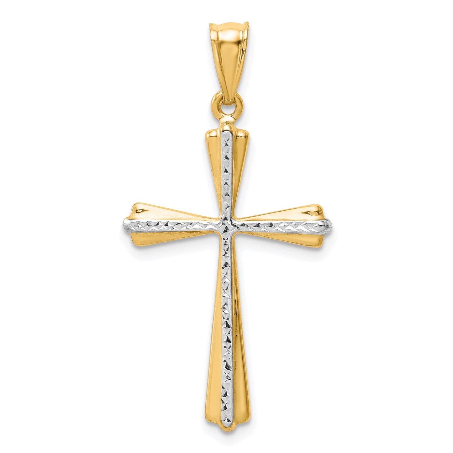 14k w/Rhodium Diamond Cut Cross Pendant