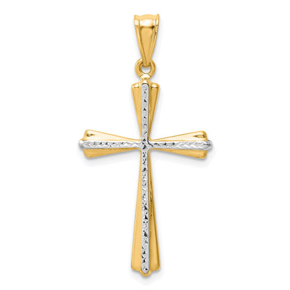 14k w/Rhodium Diamond Cut Cross Pendant