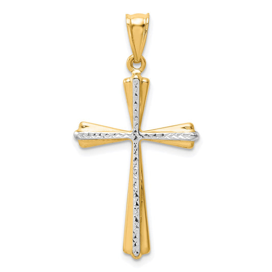 14k w/Rhodium Diamond Cut Cross Pendant