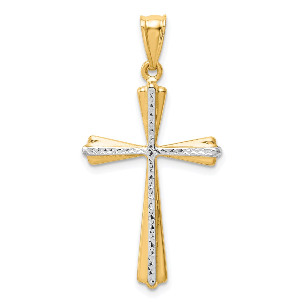 GP 14k and White Rhodium Diamond Cut Cross Pendant