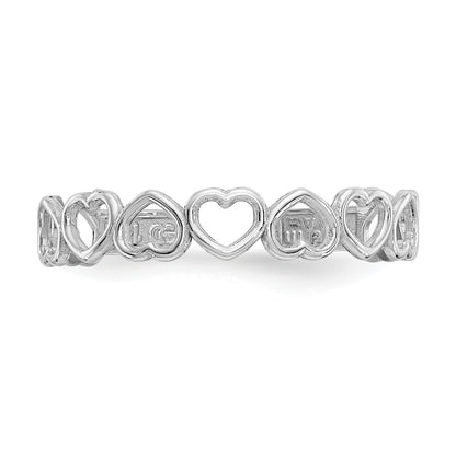 14k White Gold Polished Cut Out Hearts Toe Ring