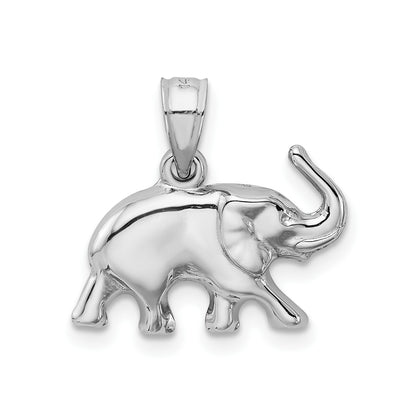 14k White Gold 3D Polished Elephant Pendant