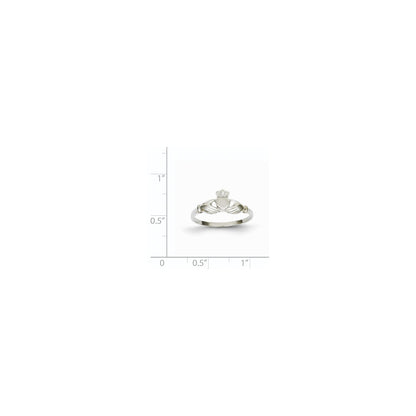 14k White Gold Polished and Satin Claddagh Ring