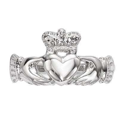 14k White Gold Polished Claddagh Ring