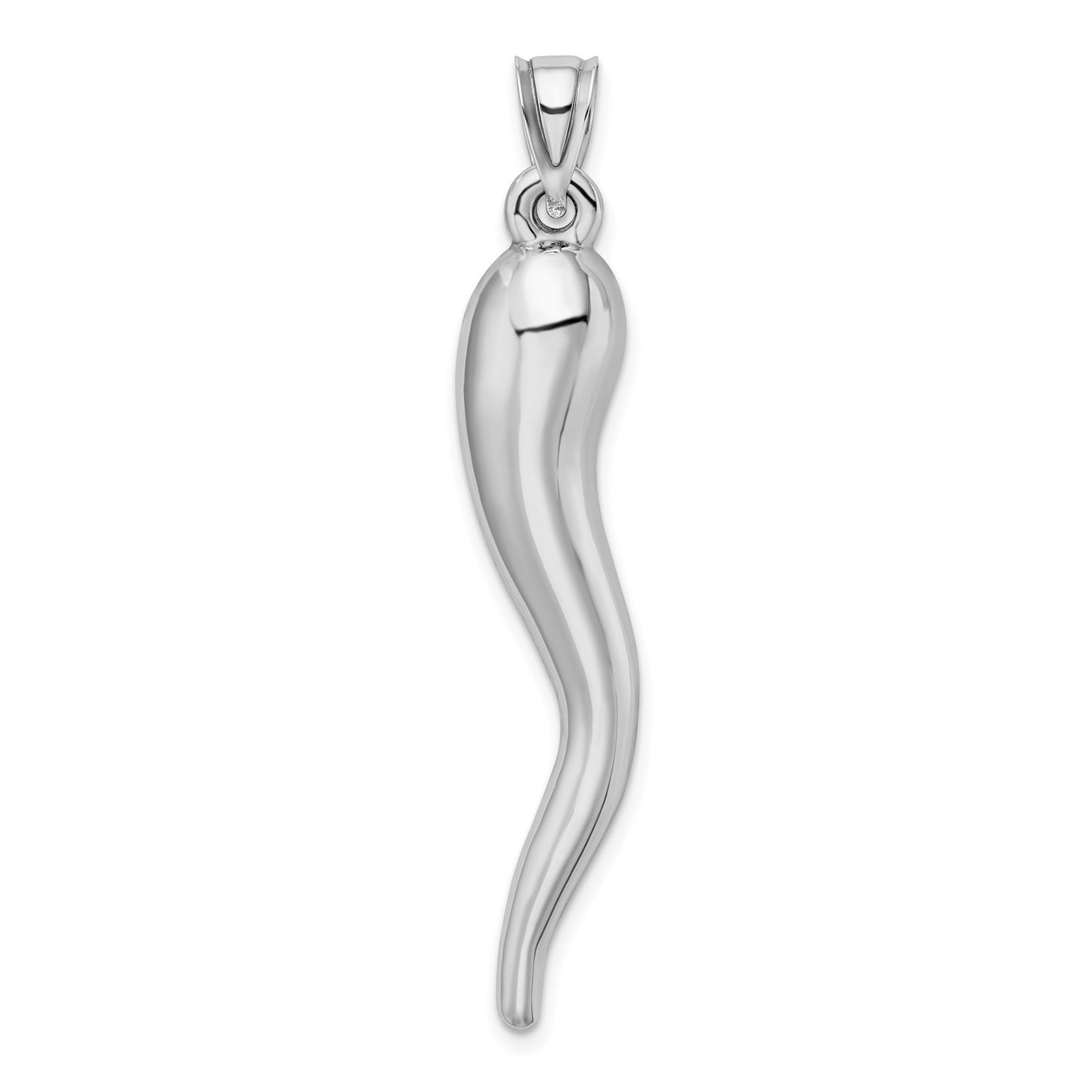 14k White Gold Hollow 3D Italian Horn Pendant