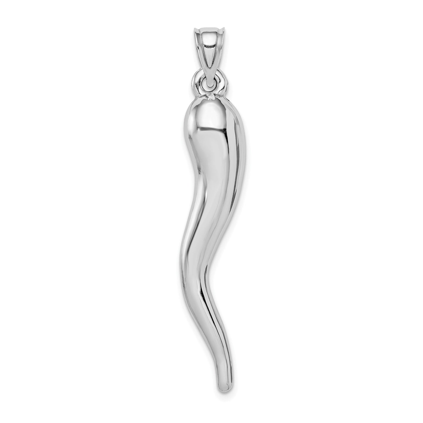 14k White Gold Hollow 3D Italian Horn Pendant