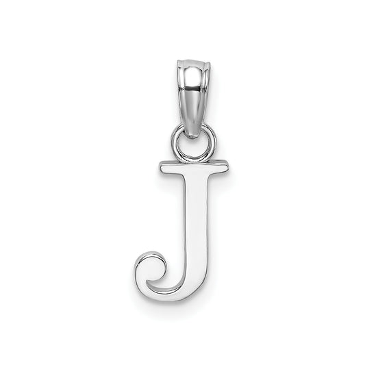 14K White Gold Polished Block Letter J Initial Pendant