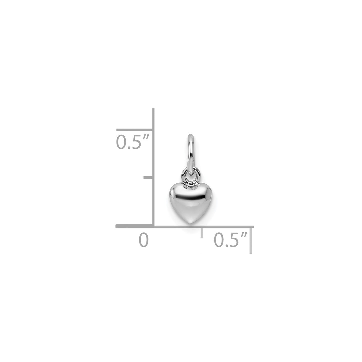 14k White Gold Solid Polished 3D Heart Charm