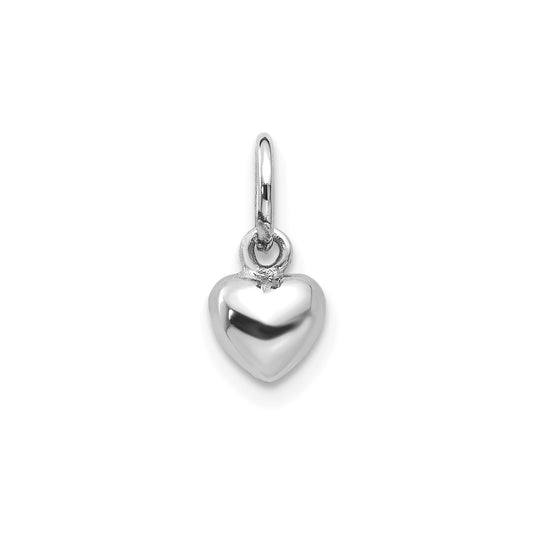 14k White Gold Solid Polished 3D Heart Charm