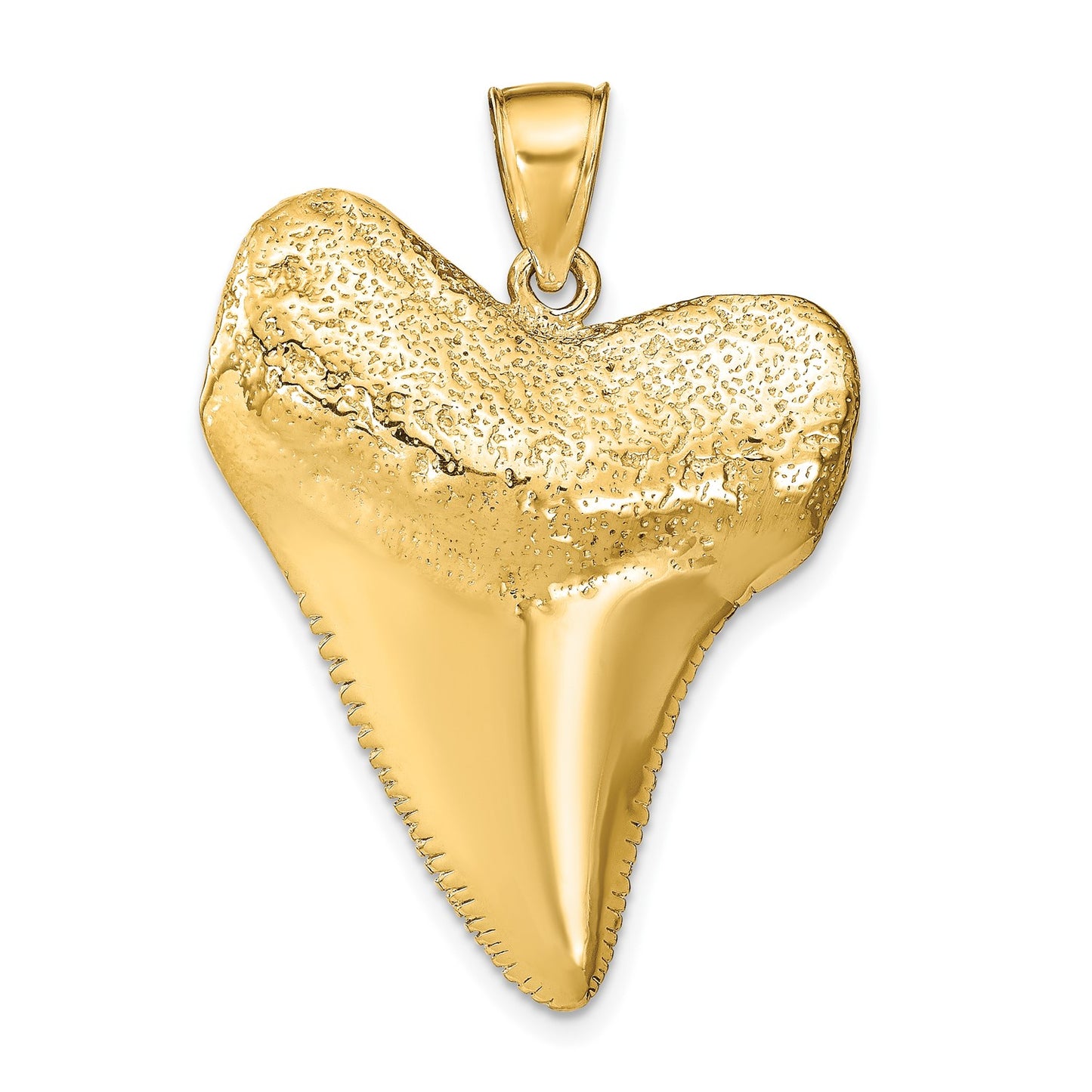 14K Solid Polished 3-D Shark Tooth Pendant