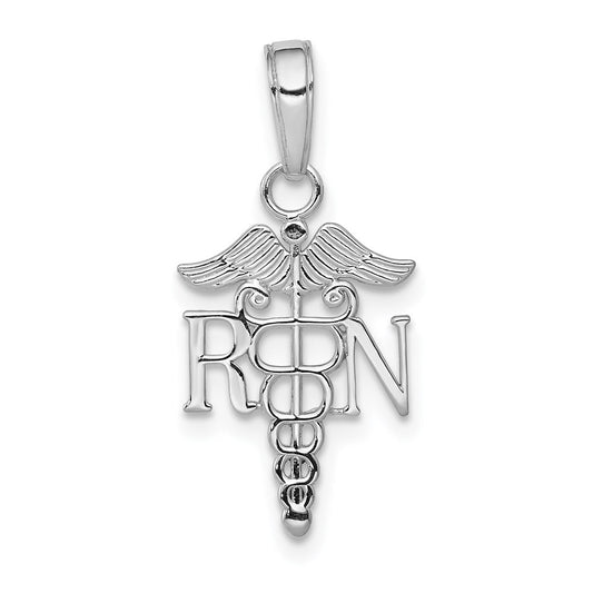 GP 14k White Gold Polished R.N. Registered Nurse Pendant