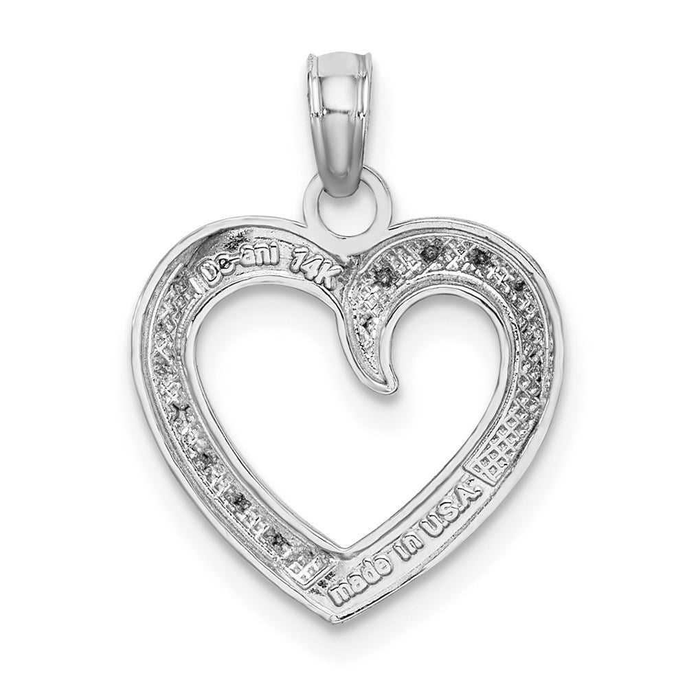 GP 14K White Gold Polished and Textured Heart Pendant