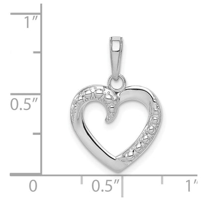 GP 14K White Gold Polished and Textured Heart Pendant