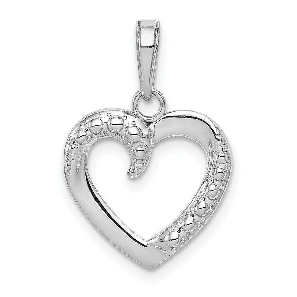 GP 14K White Gold Polished and Textured Heart Pendant