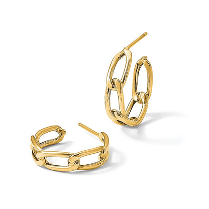 GE 14K Polished Link Post Hoop Earrings