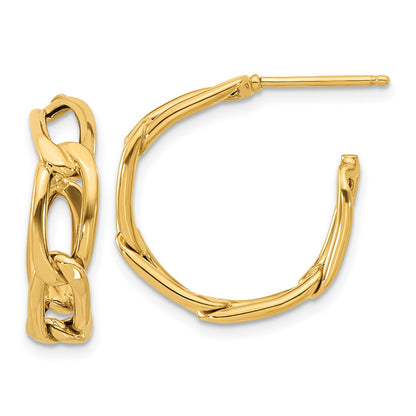 14K Polished Link Post Hoop Earrings