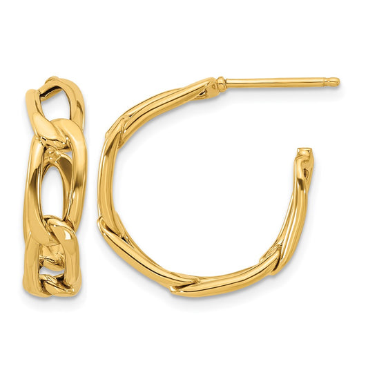 GE 14K Polished Link Post Hoop Earrings