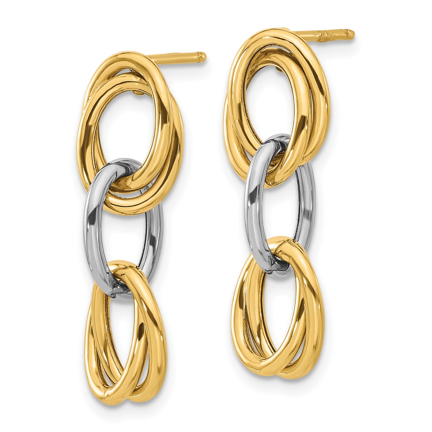 GE 14K with Rhodium Polished Ovals Dangle Earrings