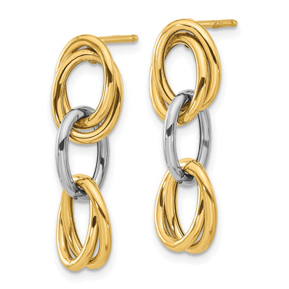 GE 14K with Rhodium Polished Ovals Dangle Earrings