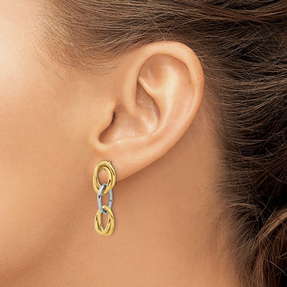 GE 14K with Rhodium Polished Ovals Dangle Earrings