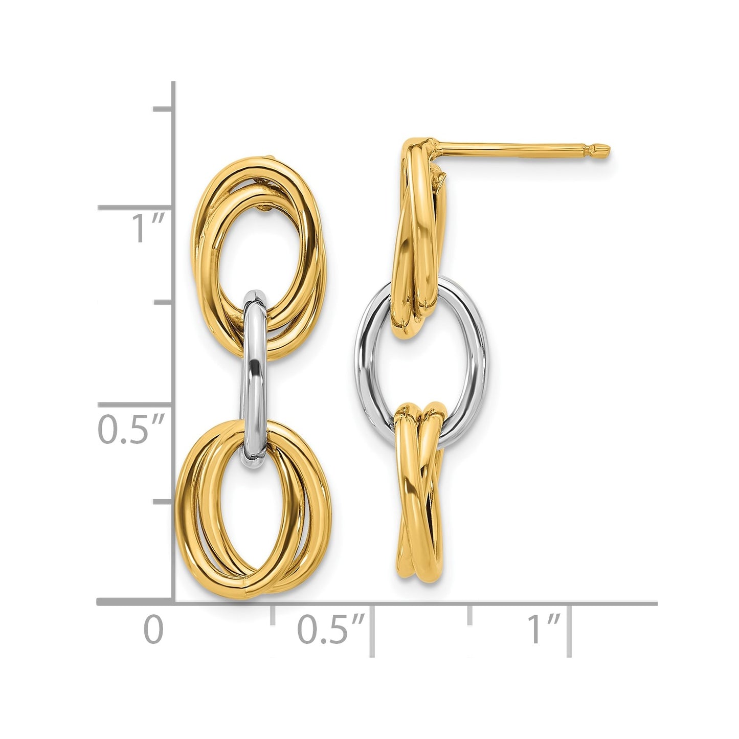 GE 14K with Rhodium Polished Ovals Dangle Earrings