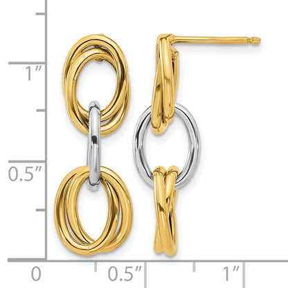 GE 14K with Rhodium Polished Ovals Dangle Earrings