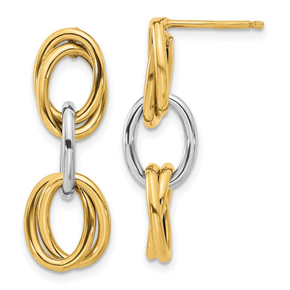 GE 14K with Rhodium Polished Ovals Dangle Earrings