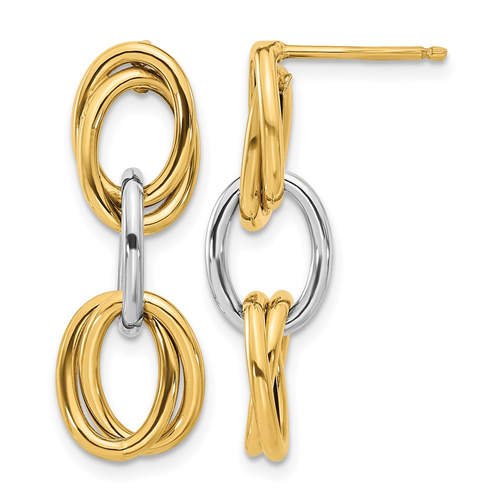 GE 14K with Rhodium Polished Ovals Dangle Earrings
