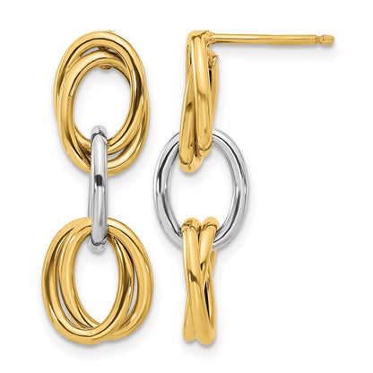 GE 14K with Rhodium Polished Ovals Dangle Earrings