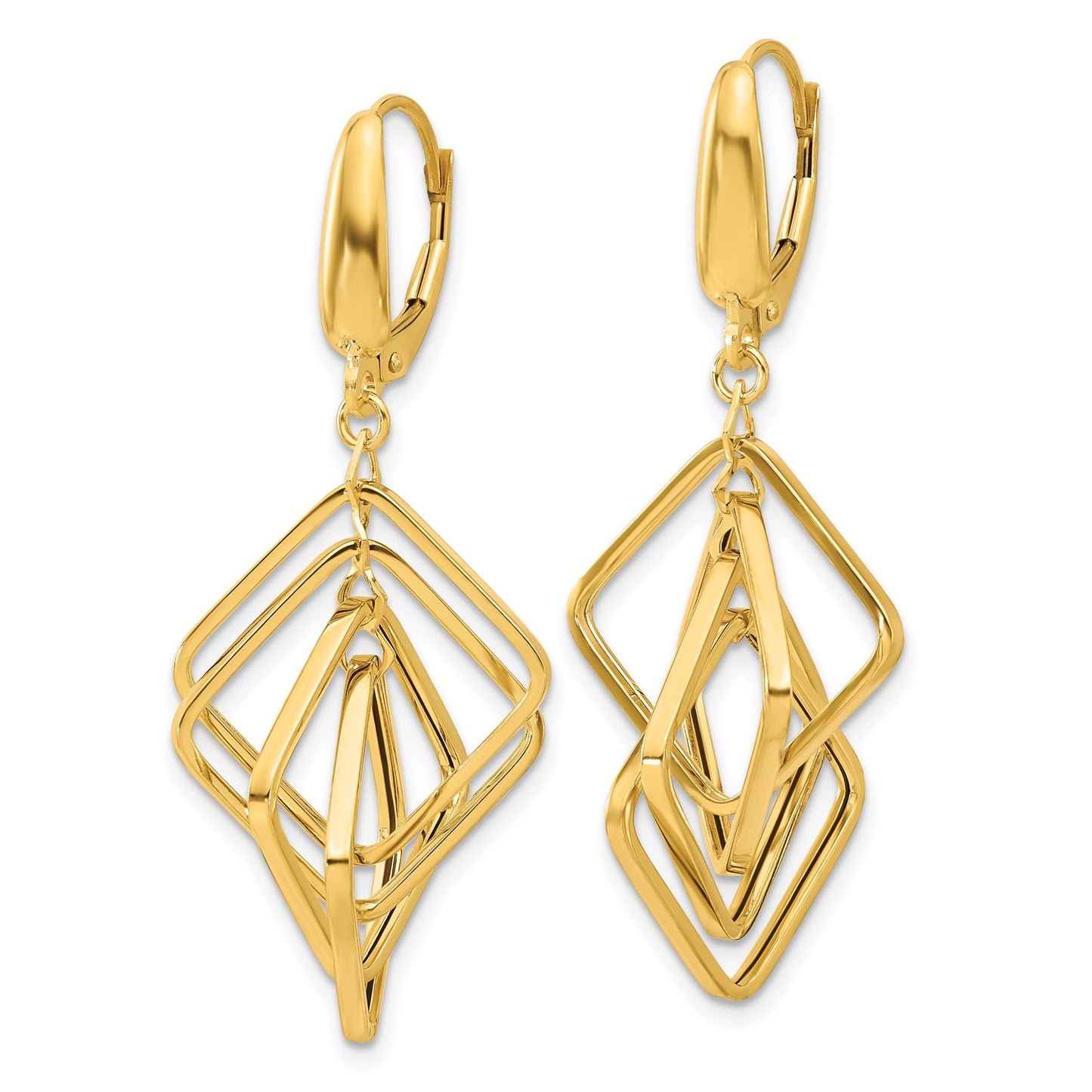 14K Polished Squares Dangle Earrings