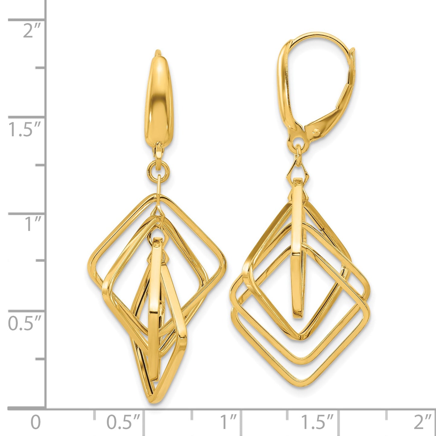 14K Polished Squares Dangle Earrings