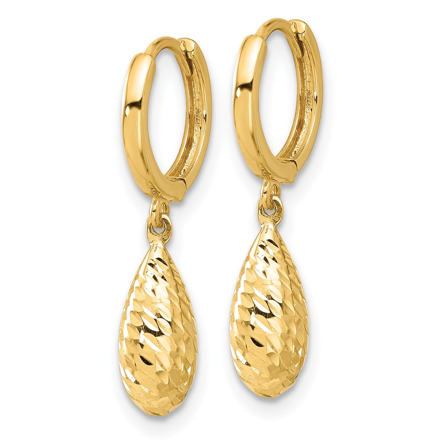 GE 14K Polished and Diamond-cut Dangle Hoop Earrings