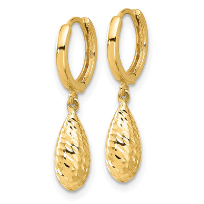 GE 14K Polished and Diamond-cut Dangle Hoop Earrings