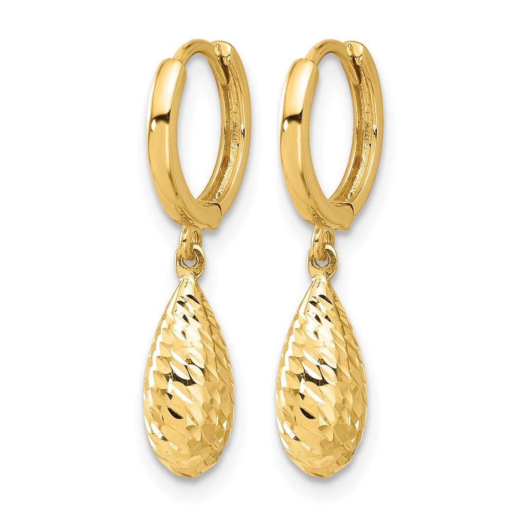 GE 14K Polished and Diamond-cut Dangle Hoop Earrings